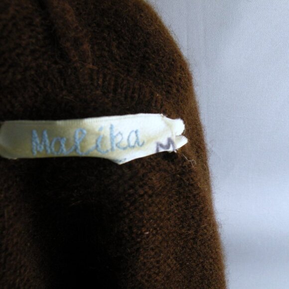 MALIKA CASHMERE brown hooded suede patch sweater M - Picture 6 of 6